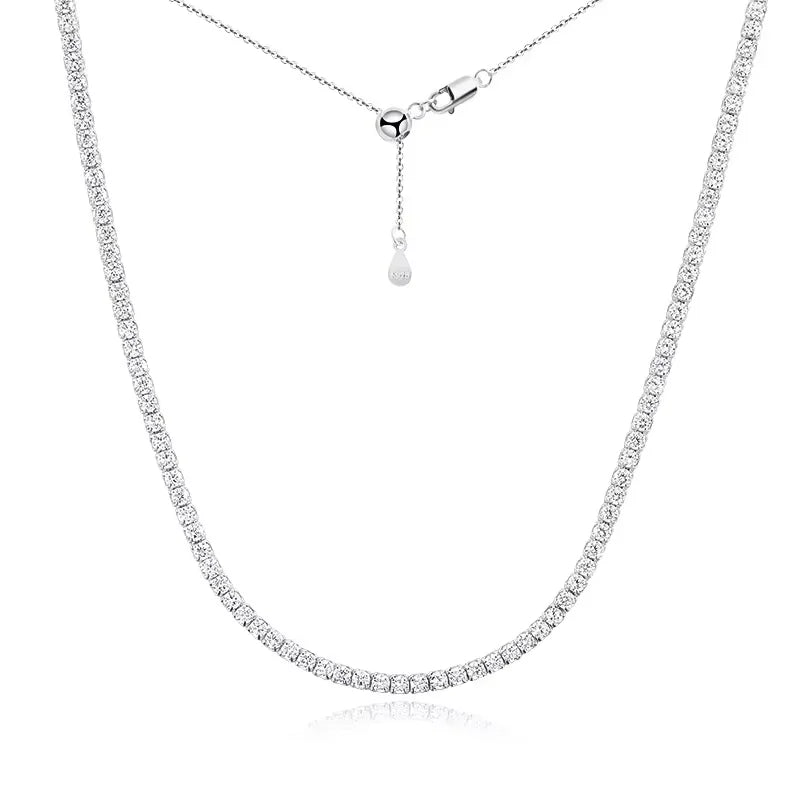Each 2mm All Zircon/moissanite Tennis Necklace for Women Man Adjustable Choker Chain 100% 925 Sterling Silver Jewelry
