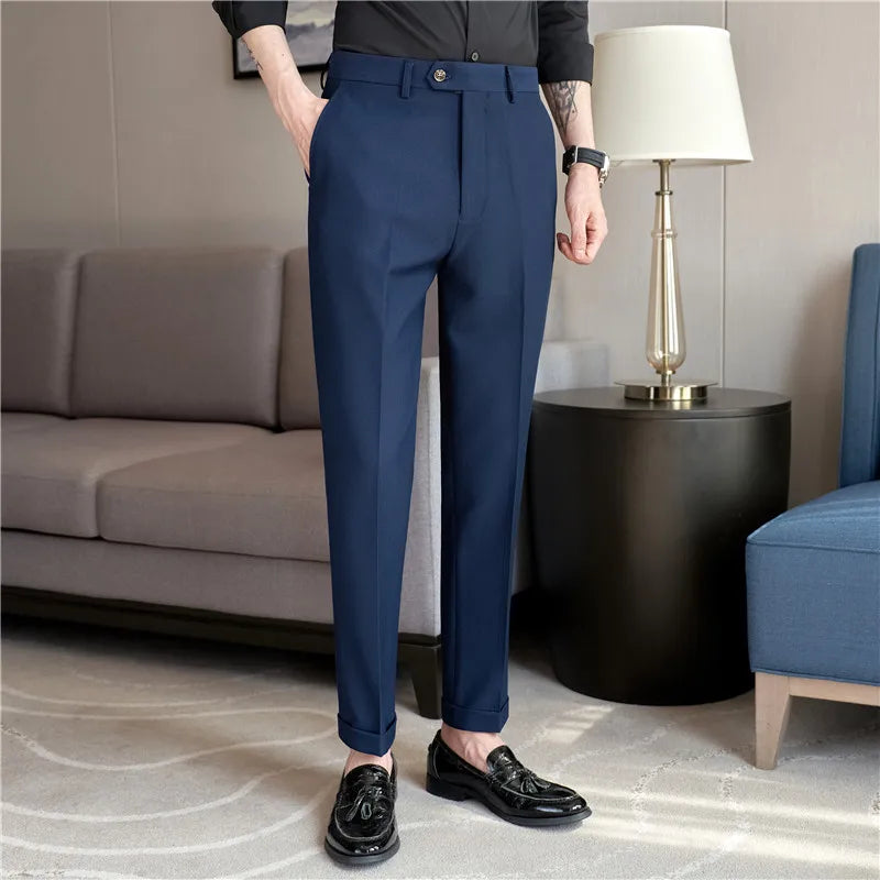 2024 New Men's Slim Fit Tapered Dress Pants Apricot Pearlescent Texture Business Casual Suit Trousers Spring Clothes