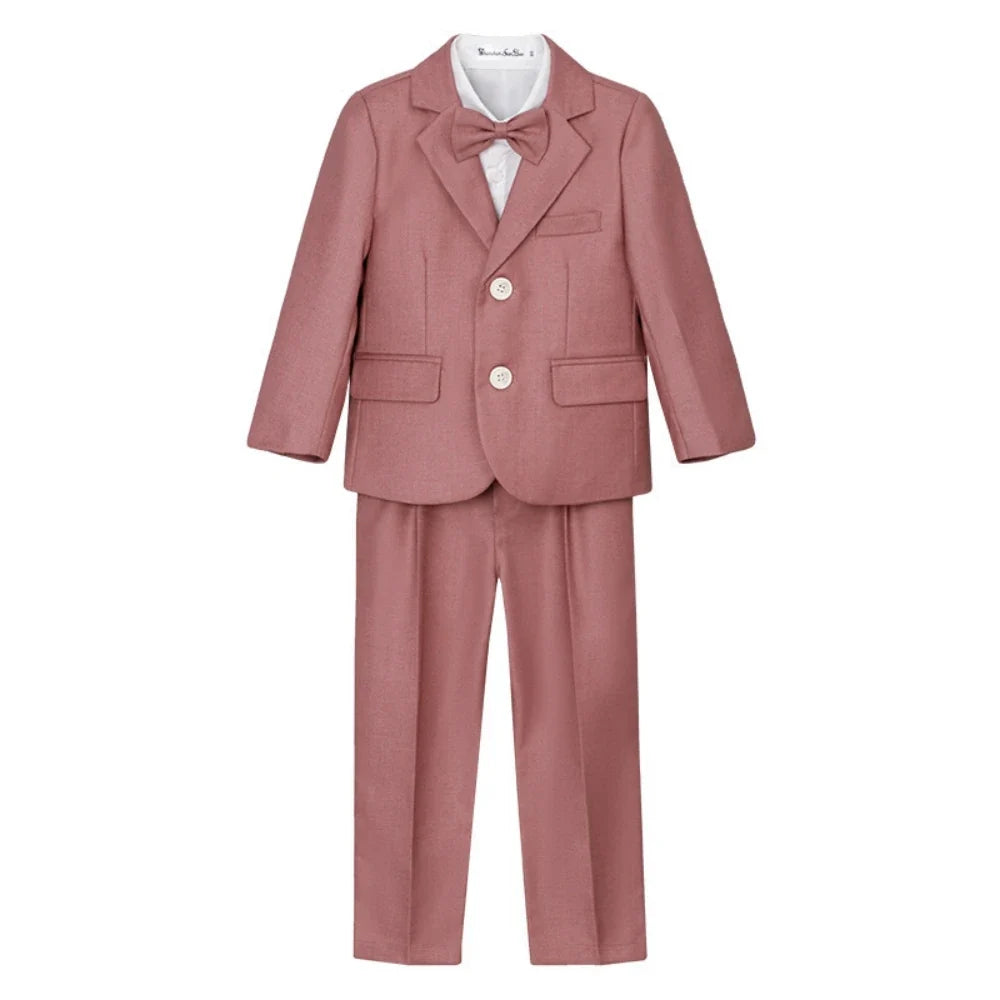 Pink Handsome Boys Lapel Slim Fit Dresswear Suits Wedding Party Spring Autumn New Child Suit Set 4 Pieces For Activities