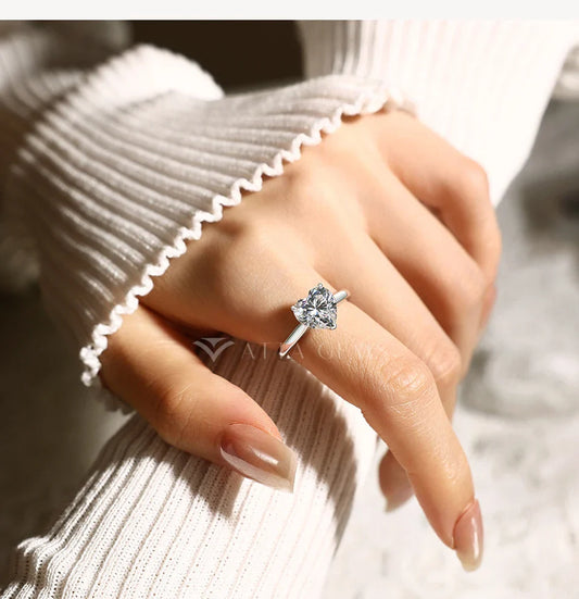 Bague de Fiançailles ATTAGEMS Cœur 3 carats Moissanite Argent Sterling 925 Solitaire Bague de Promesse Bijoux de Mariage pour Elle Cadeau de Fête