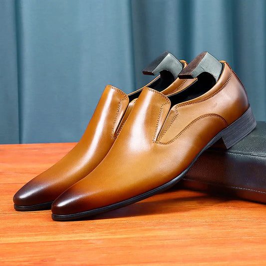 Top Layer Cowhide Shoes Men's Shoes Genuine Leather Business Dress Shoes Men British Pointed Toe Formal Slip-On Shoes