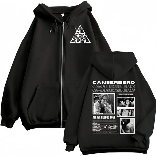 Canserbero All We Need Is Love Muerte Vida Merch Zipper Hoodie Men's Fashion Hip Hop Zip Up Sweatshirts Casual Fleece Pullovers