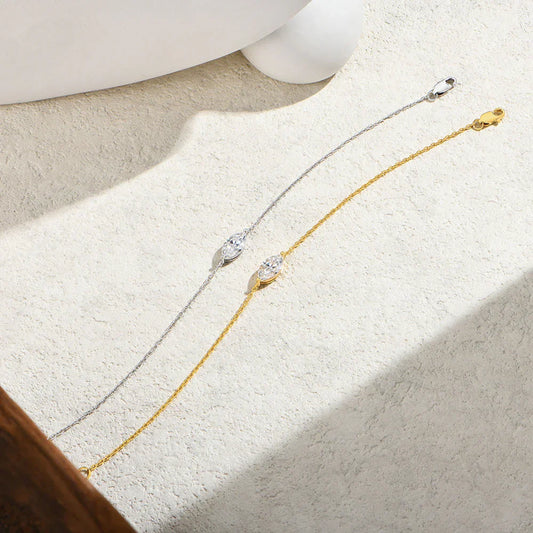 Bracelet Moissanite 1 carat taille marquise en argent S925, chaîne réglable à maillons croisés, bijoux élégants pour femme, cadeau d'anniversaire