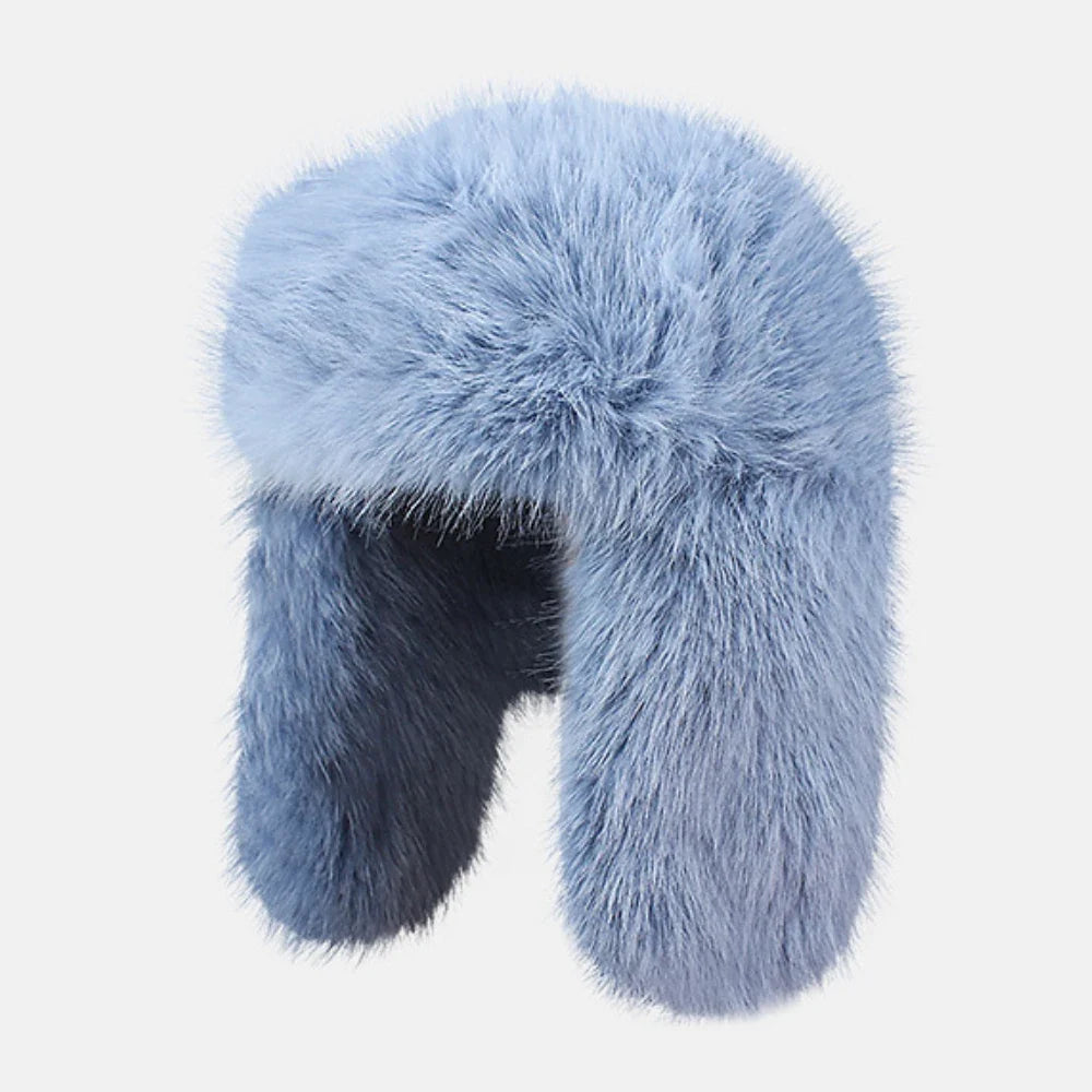 Fluffy Fur Hat Women White Black Blue Russian Hat Thick Warm Ski Earflap Cap Female Ushanka Winter Hat Ladies Russian Cap