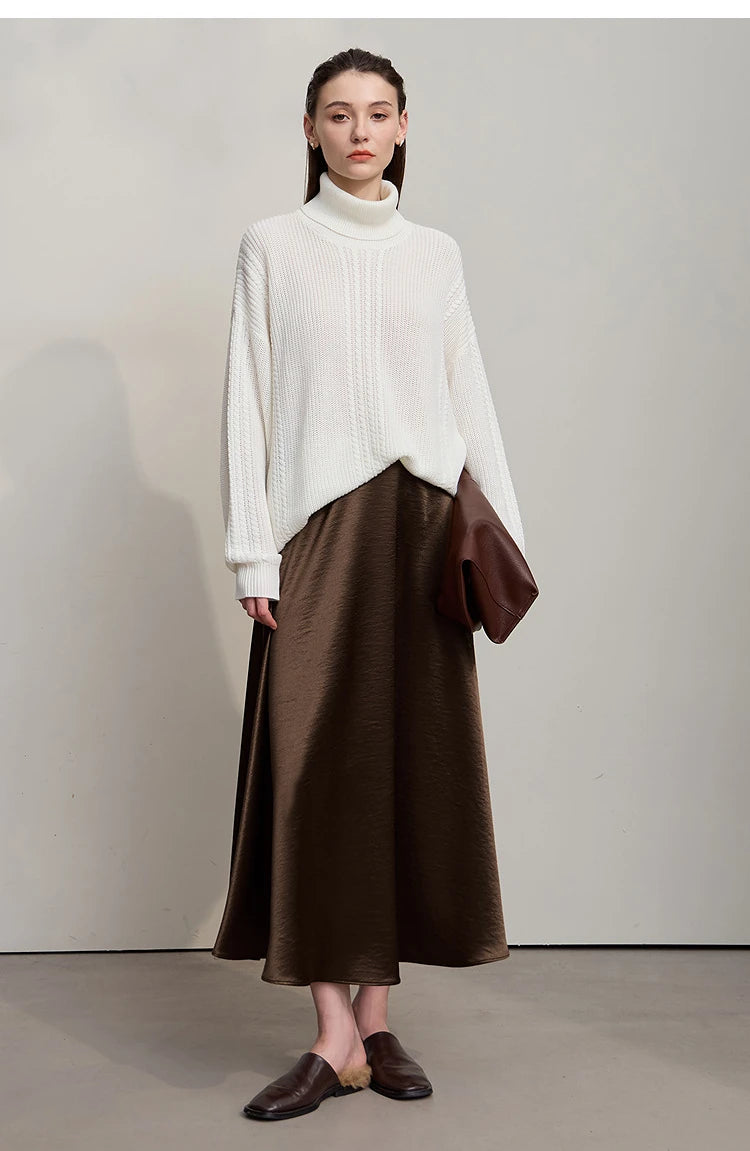 Women's Skirt Loose Long A-skirt Satin Skirts For Women 2025 Autumn New Minimalist Solid Color Clothing Ladies 12513015