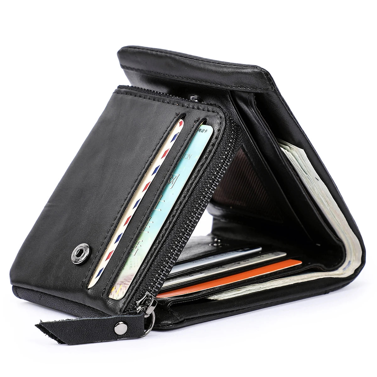 Genuine Crazy Horse Leather Men Wallets Vintage Trifold Wallet Zip Coin Pocket Purse Cowhide Leather Wallet For Mens