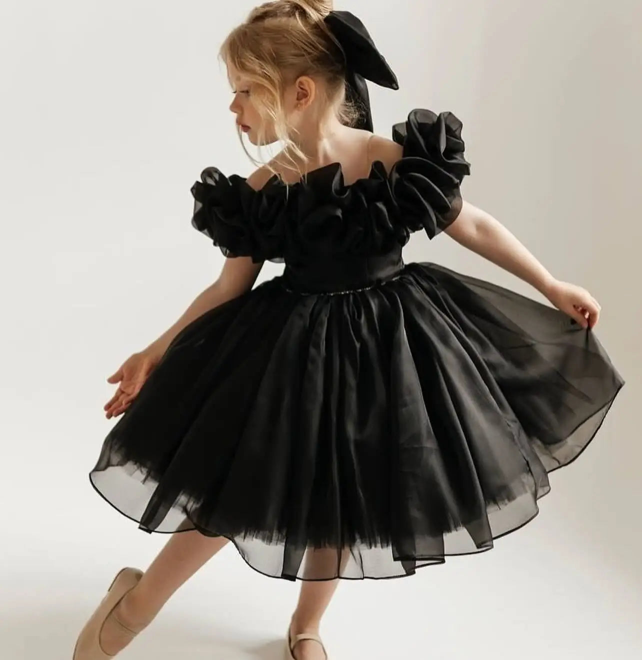 White Flowers Fairy Flower Girl Dress for Wedding Knee Length Organza Communion Dress Girls Birthday Party Ball Gowns