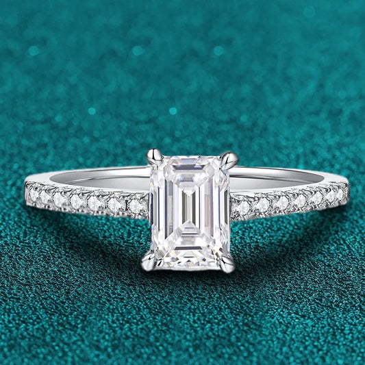 1CT Moissanite Ring for Women Emerald Radiant Cut Diamond Wedding 925 Silver White Gold Plated Rings Fine Jewelry