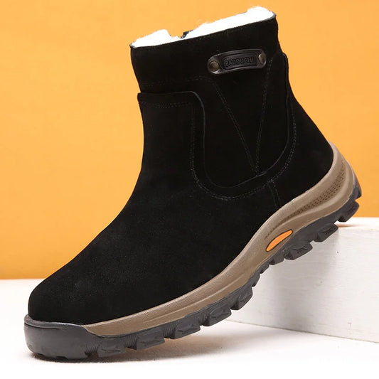 Men's sheepskin and wool integrated snow boots, real leather and fur, winter thick and warm boots slip resistance for Men's 