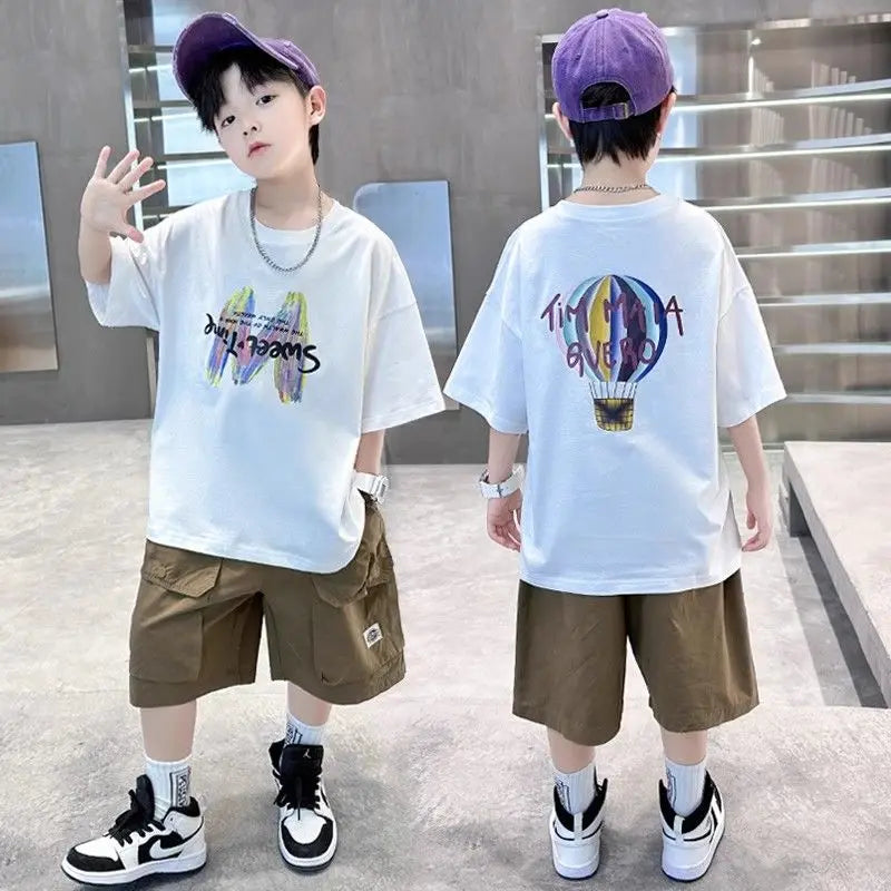 Printing Clothes for Boy Summer Set 2025 New Children's Clothing Boys Kids Top Bottom Elementary Student Men's T-shirts Korean