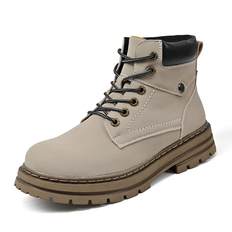 Handmade Outdoor Men Genuine Leather Boots Male Comfortable Business Party Casual Shoes Street Thick Sole Lace Up Shoes Big Size