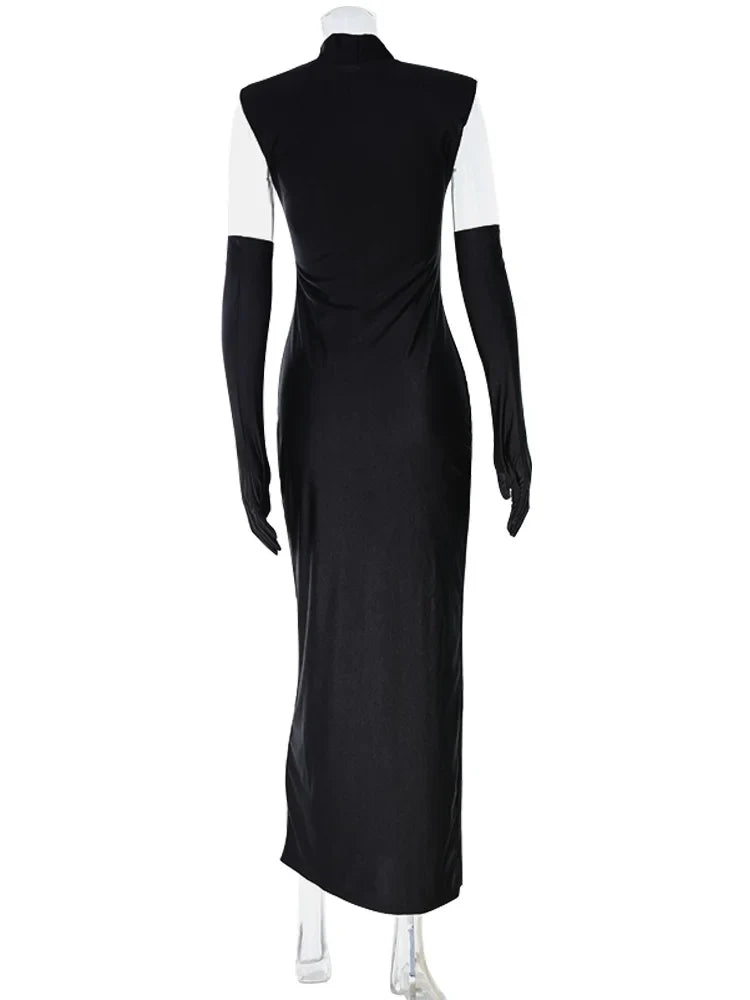 Fashion Women's Maxi Dress With Scarf Half Turtleneck Solid Sheath Bodycon High Split Party Eelgant Trend Vestidos Robes