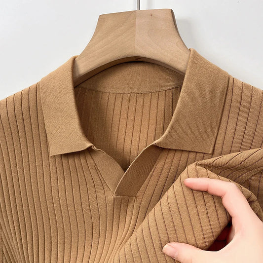 Mulberry Silk Men's Short-Sleeved Shirt, Slim Fit Summer Business Gentleman Men's Polo Shirt in 2024, High-End Knitwear