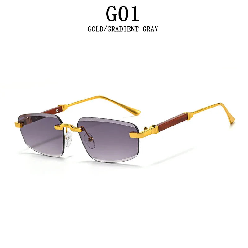 2026 Wooden Rimless Sunglasses Women Trendy Sunscreen Vintage Sunglass Men Vacation Fashion Glasses Lentes De Sol Mujer Okulary