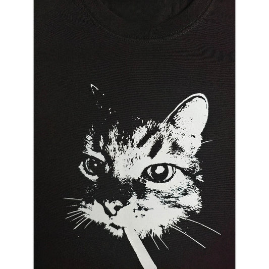New Street Smoking Cat Retro Printed Crewneck T-shirt Women Fashion Short Sleeves Funny Cat Meme Tops Women Clothing Clothes