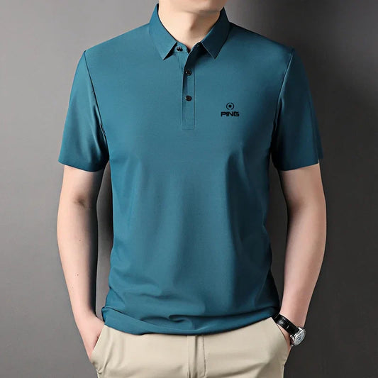 Summer polo shirt fashionable printed short sleeved men's top high-end brand casual and comfortable solid color lapel T-shirt