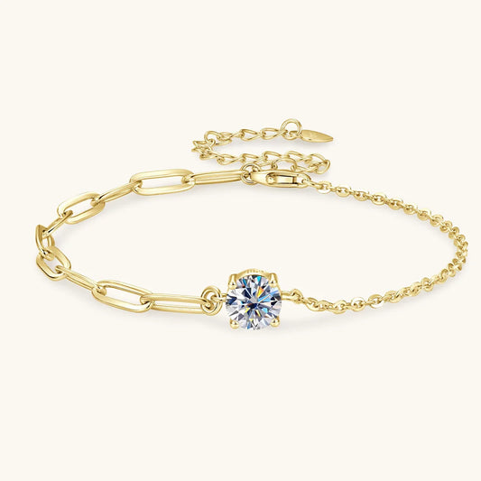 Bracelet Solitaire Rond Certifié 1CT Moissanite Plaqué Argent S925 Or 18K Diamant de Laboratoire D VVS Bijou de Poignet Cadeau