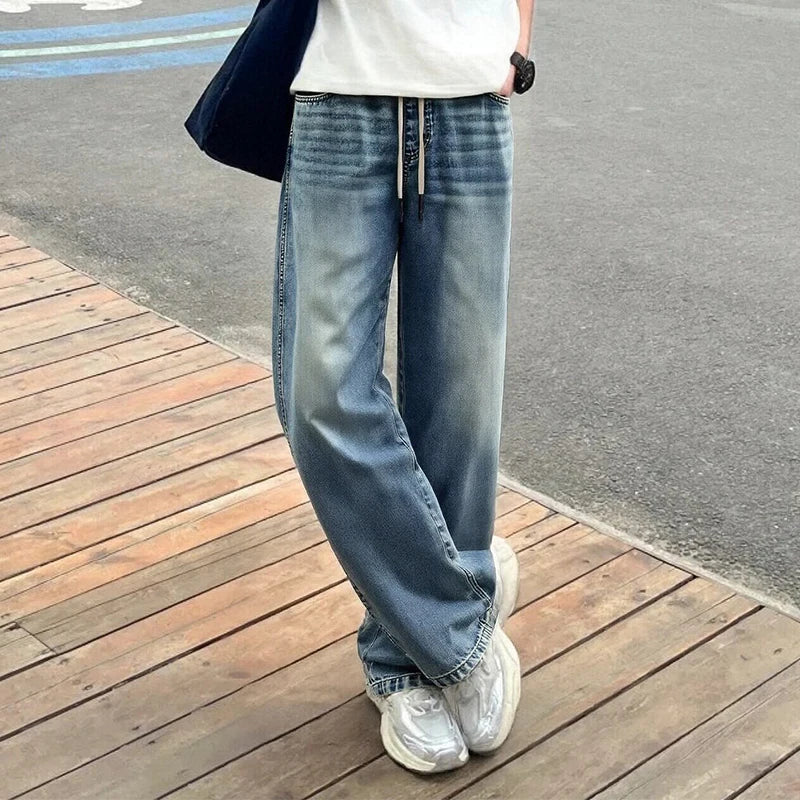 Men Pants Denim American Vintage Loose Straight Leg Trendy Fashion Comfort Commute 2026 Summer Casual Style Top