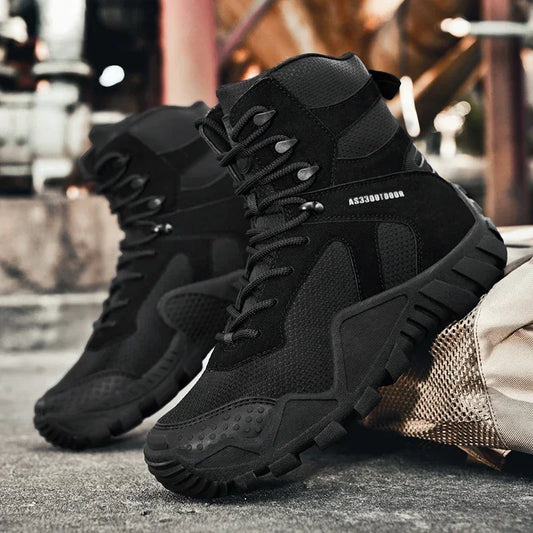Outdoor High Top Mens Waterproof Fashion Platform Sneakers Ankle Botas Casual Shoes Combat Boots Male Black Large Size 47