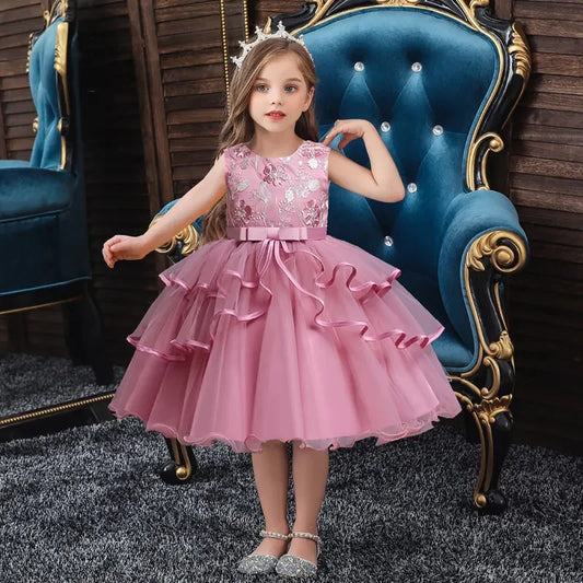 Fashion Prom Flower Girl Dresses Summer Kids Dresses for Girls Lace Sleeveless Children Girls Party Dress 2-10 Years