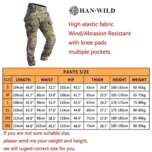 G3 Combat Pants +Pads Elastic Sport Pant Tactical Gear CP Climbing Camo Outdoor Tactic Pants Airsoft Cargo Casual Work Trouser