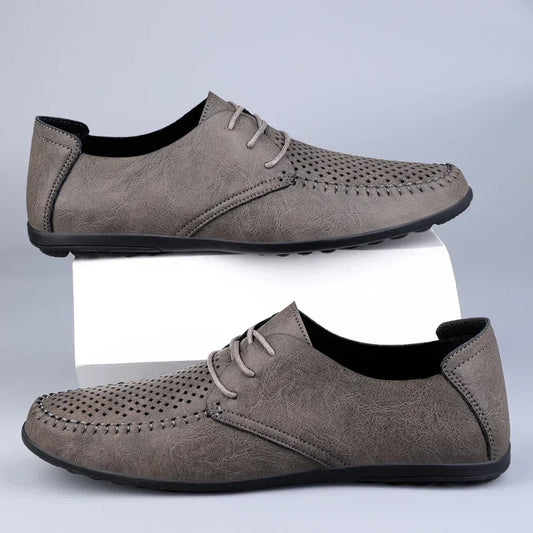 Summer Hollow Out Leather Shoes Men Luxury Italian Men Casual Handmade Moccasins Designer Breathable Boat Shoes