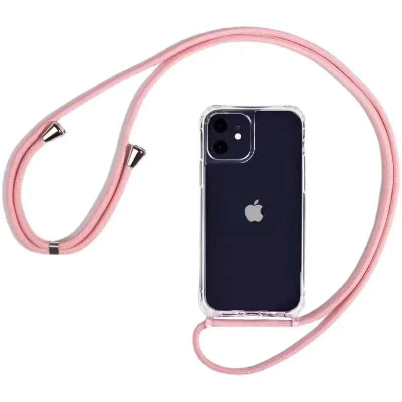 Crossbody Necklace Cord Lanyard Transparent Hard Case for iPhone 16 15 14 13 12 11 Pro Max XS XR Clear Soft Cover