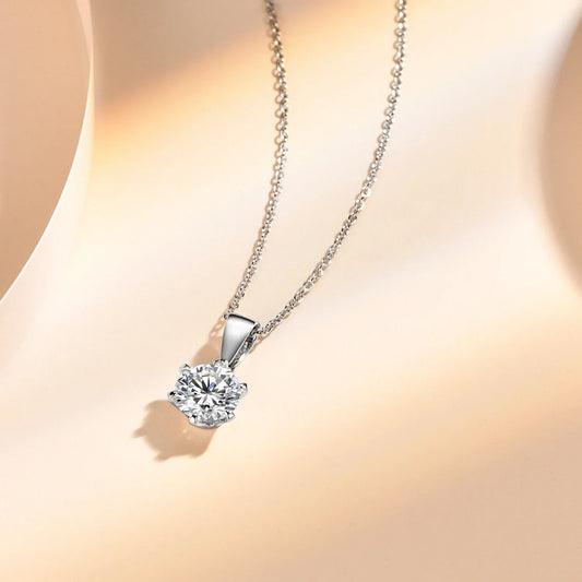 925 Silver Rhodium plating 1 Carat VVS1 Diamond Test Round Shape Moissanite Pendant Necklace Women Classic Gemstone Necklace