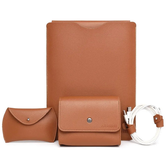 Laptop Sleeve Case Pouch for ( MacBook Mac Book iPad ) Air M1 M2 13 3 14 2 15 6 16 Pro 12 9 11 Inch Cover Bag Set Vegan Leather