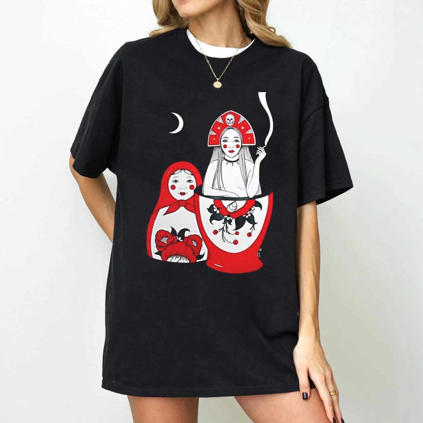 Streetwear T Shirt Russian Doll Pattern Cute Style Y2k Matryoshka Doll Casual Tee Men Women Cotton Oversized Harajuku Summer Top
