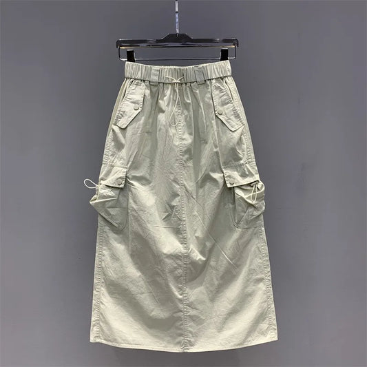 Vintage Skirts for Women American Fashion High Waist Back Slit Cargo Skirt Streetwear All-match Pockets Trendy Harajuku Chic New