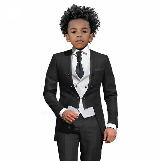 2025 Autumn Handsome Wedding Suits 3 Pieces For Kids, Boys Slim Fit Tuxedo Performance Costumes,Formal Blazer Banquet Outfit