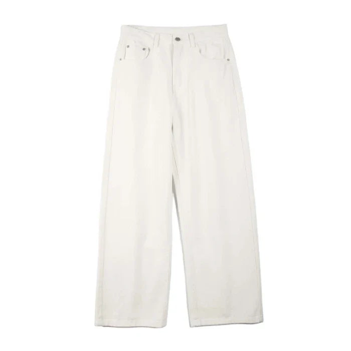 100% Cotton Men's Baggy Straight Jeans Comfortable Soft Casual Pants Fashion Korean White Brown Denim Trousers Male Clothing