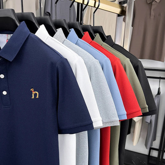 Brand Design Men's Polo Shirt Lapel Short Sleeve T-Shirt Summer New Exquisite Dog Embroider Fashion Business Handsome Men's Wear