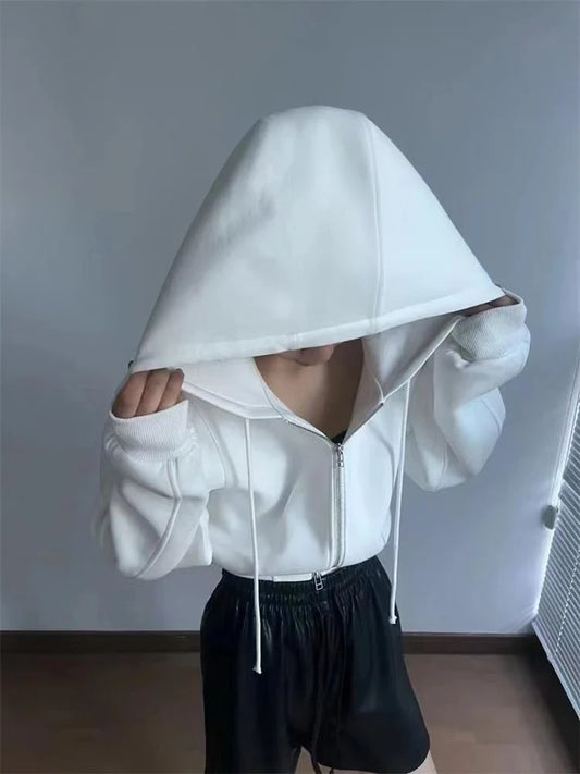 Casual Short Hooded Sweatshirt Women Zip Up Hoodies Mujer Solid Harajuku Long Sleeve Slim fit Crop Top Female Jackets Coat