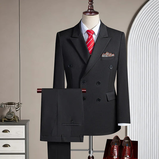 Double-Breasted Three-Piece Casual Suit for Men for Parties and Weddings, Light and Mature Solid-Colored Korean-Style Outfit