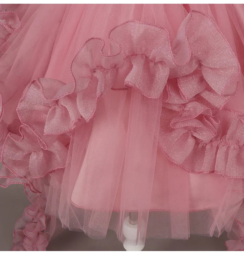 Fashion Flower Girl Dresses for Weddings Lace Mesh Sleeveless Pageant Princess Ball Gown Summer Kids Birthday Dress 1-7 Years