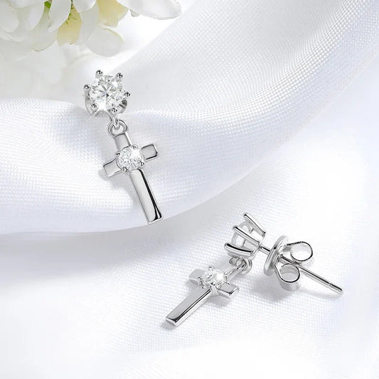 Cross Dangle All Moissanite Drop Earrings for Women D Color VVS1 Lab Diamond Jewelry Hip Hop Real S925 Sterling Silver