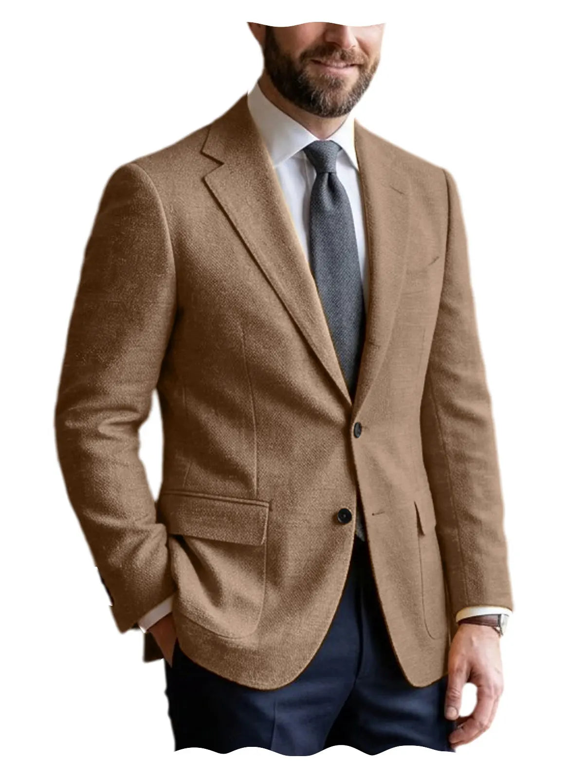 Men's Linen Blazer Notched Lapel 2 Button Slim Fit Suit Jacket Lightweight Breathable Men Business Wedding Party for Spring