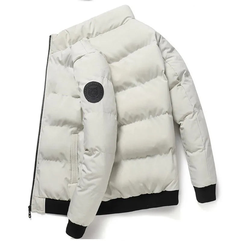 2025 Winter New Solid Color Zipper Down Jacket Thick Cotton Jacket Men Trendy Brand Casual Youth Coat Versatile Comfortable Top