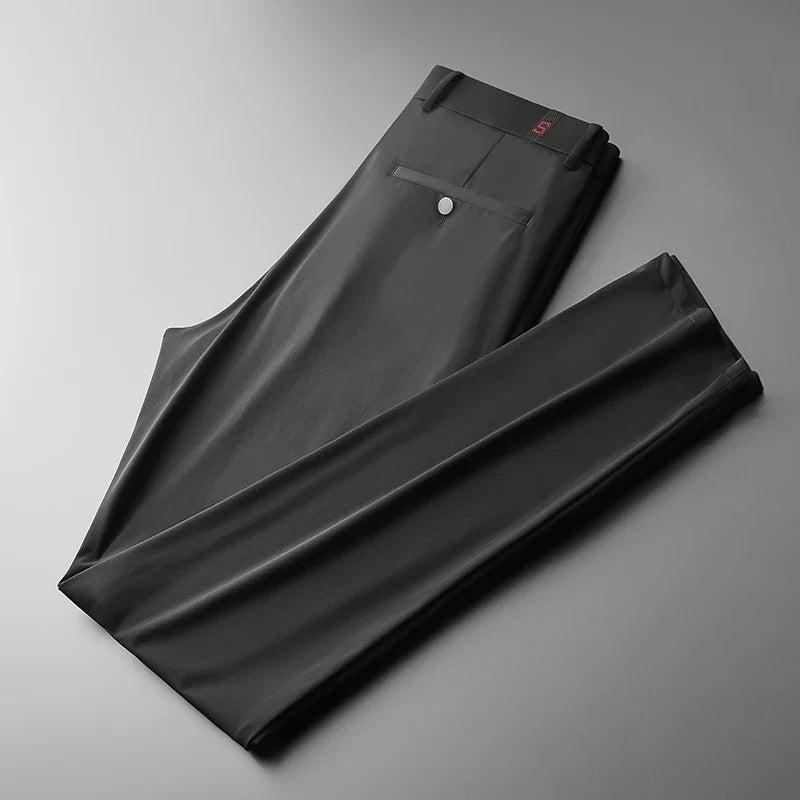 New Ice Silk Casual Pants Men Spring and Summer Mid Straight Thin Breath Pants Comfortable Light Elastic Loose Trousers
