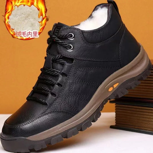 Men’s Winter Sneakers High Top Leather Lined Hiking Casual Sports Shoes