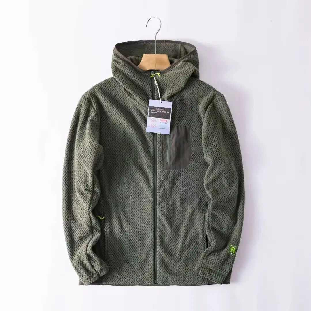Wave Pattern Fleece Lined Hooded Zip-up Jacket/Sweatshirt: Warm & Outdoor-Ready Ideal for Couples Hooded Sweatshirt