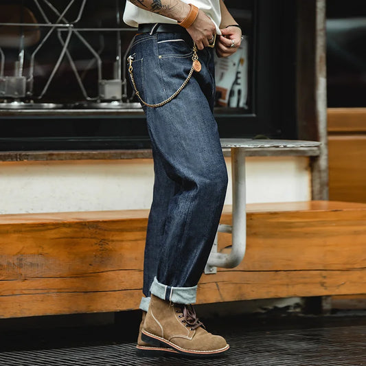 Vintage 13.5oz Heavyweight Selvedge Raw Denim Jeans Men's Straight Fit Cotton Jeans Casual Pocket Trousers Fall Winter