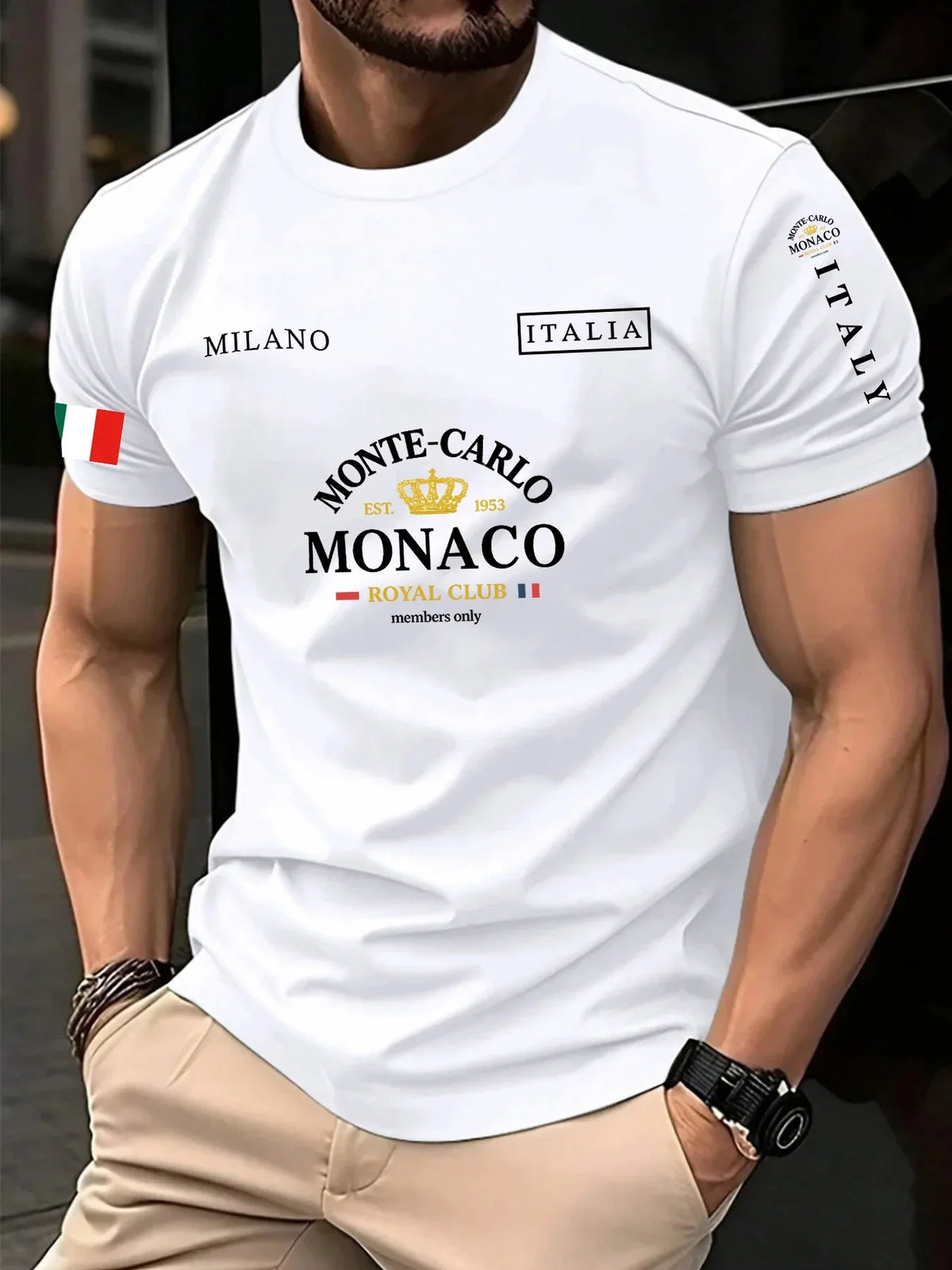 Best-selling Monaco Letter Flag Print 100% Cotton Men's and Women's T-Shirt - Casual Loose-Fitting Street Short Sleeve