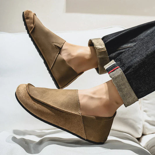 Man Loafers Outdoor Walking Fashion Mens Casual Shoes Soft Leather Comfort Half Slippers Breathable Lazy Driving Shoes