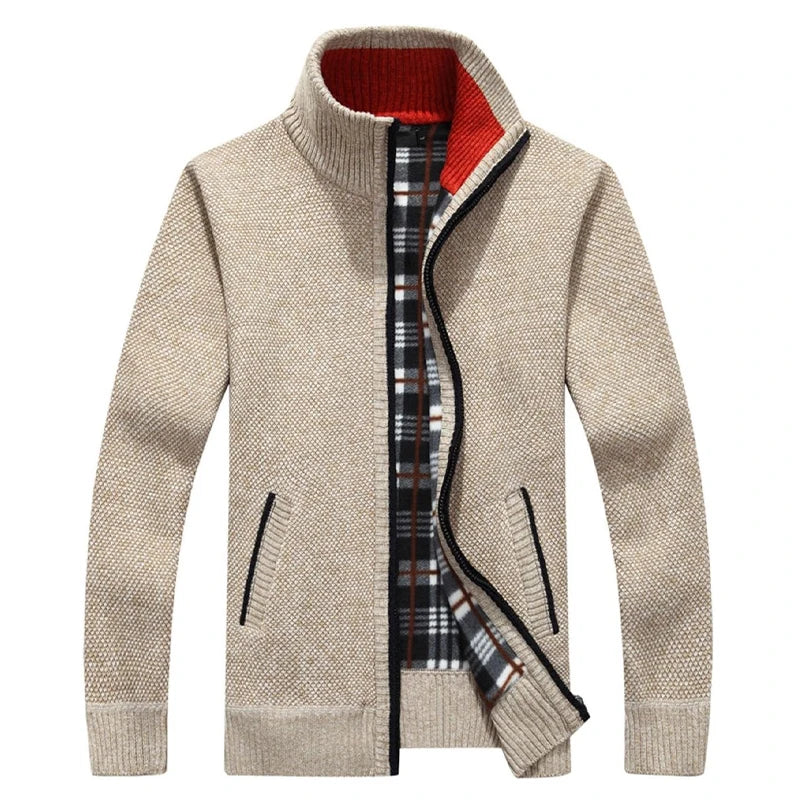Men Plaid Cardigan V-neck Fleece Sweater Men's Autumn Clothing Classic Cardigans Jacket Button Mens Knitting Outwear