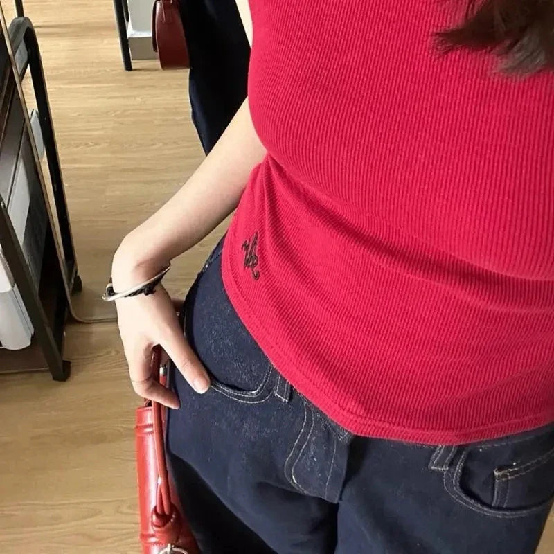 Deep Blue Wide Leg Straight Cut Jeans Women's Loose Fitting Slimming Trousers High Waist Long Pants Autumn Faion Trend