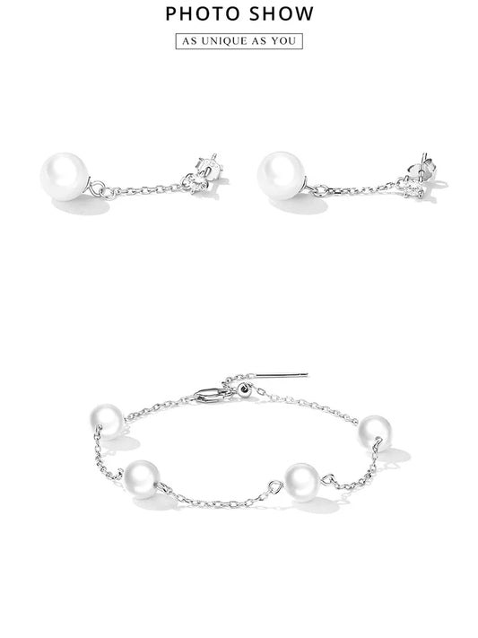Bracelet Femme en Argent Sterling 925 Perles Coquillage Délicates, Bracelet Réglable en Argent, Beaux Bijoux, Cadeau de Mariage