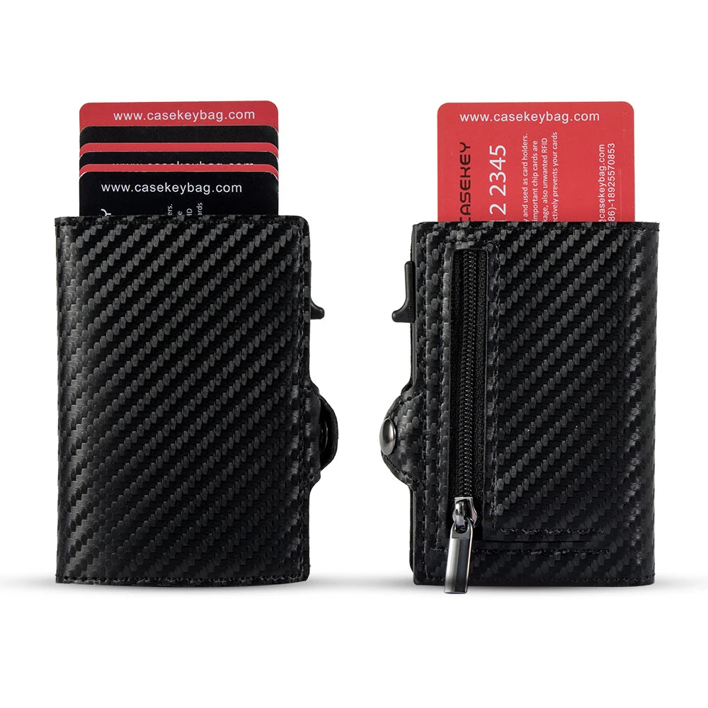 Men Card Holder Premium Vintage Leather Pop Up Cardholder Slim Minimalist Money Clip Smart Wallet with Coin Purse
